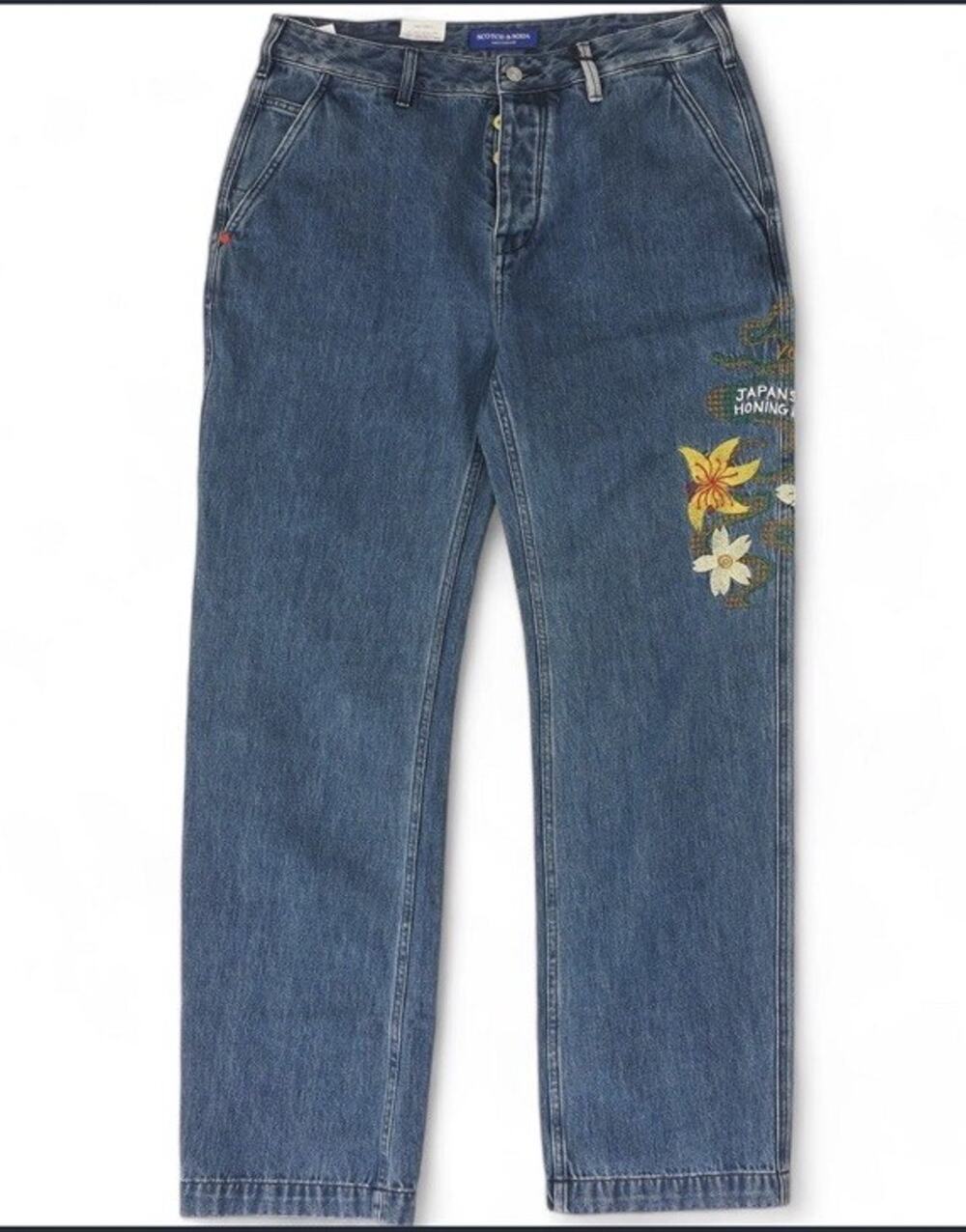 NWT Scotch & Soda The Verve Straight Leg Relaxed Fit embroidered Jeans 33 32